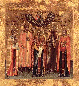 Протопоп Аввакум (в центре) с избранными святыми. Староверческая икона XVIII века